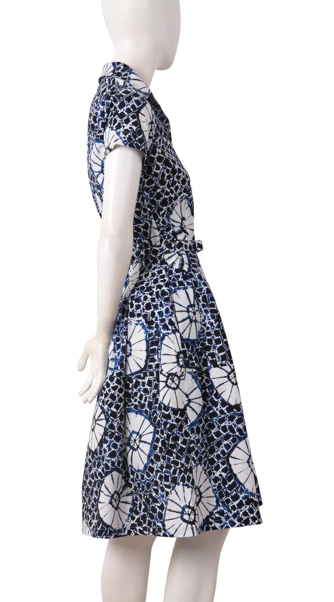 Short Sleeve | Itajime Shibori | Indigo White | Right | Shirt Dress By Samantha Sung