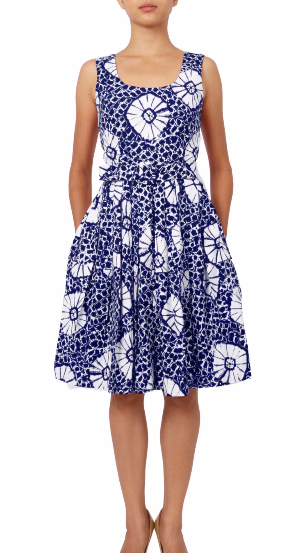 Sleeveless | Itajime Shibori | Indigo White | Front | Dress By Samantha Sung