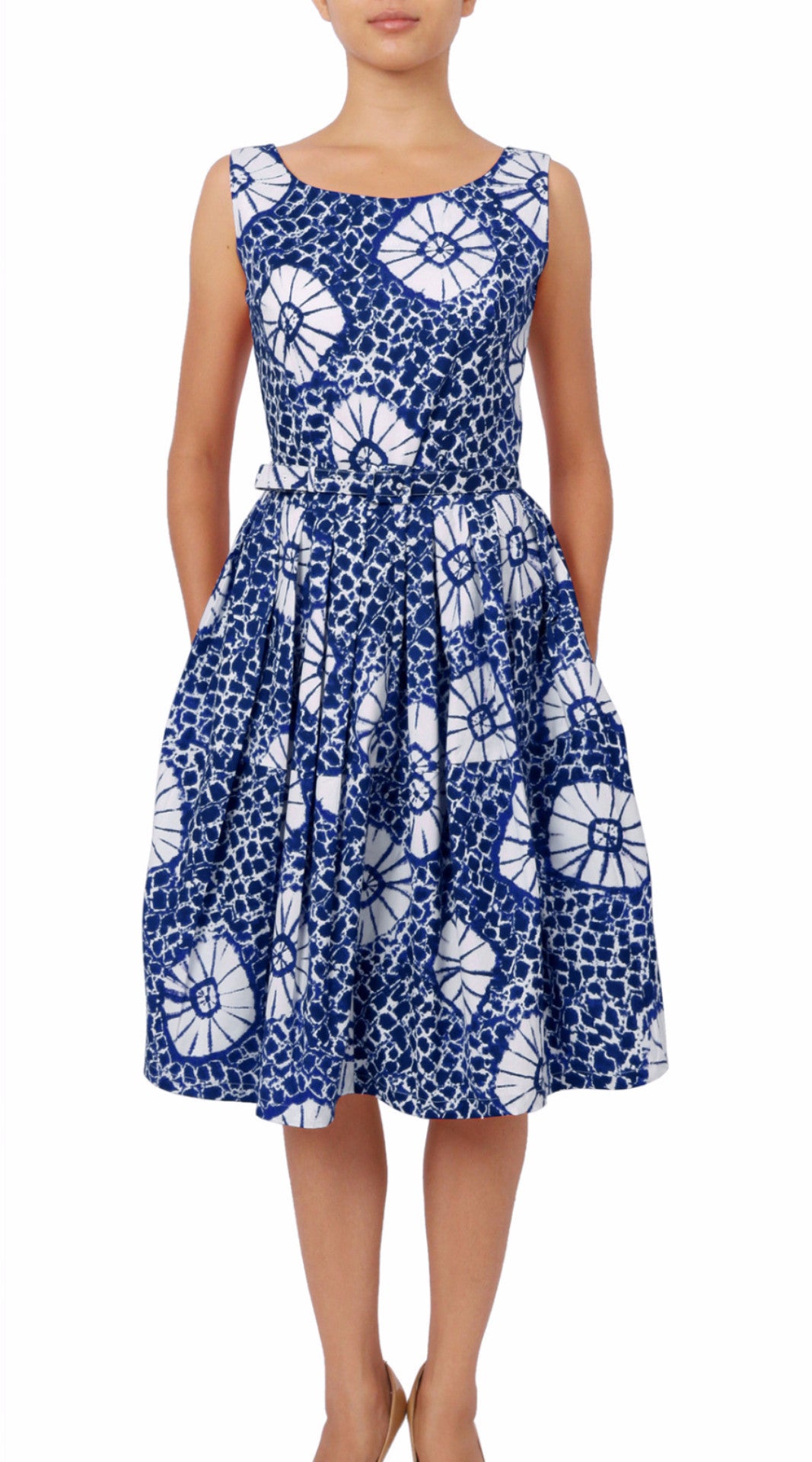 Sleeveless | Itajime Shibori | Indigo White | Front | Shirt Dress By Samantha Sung