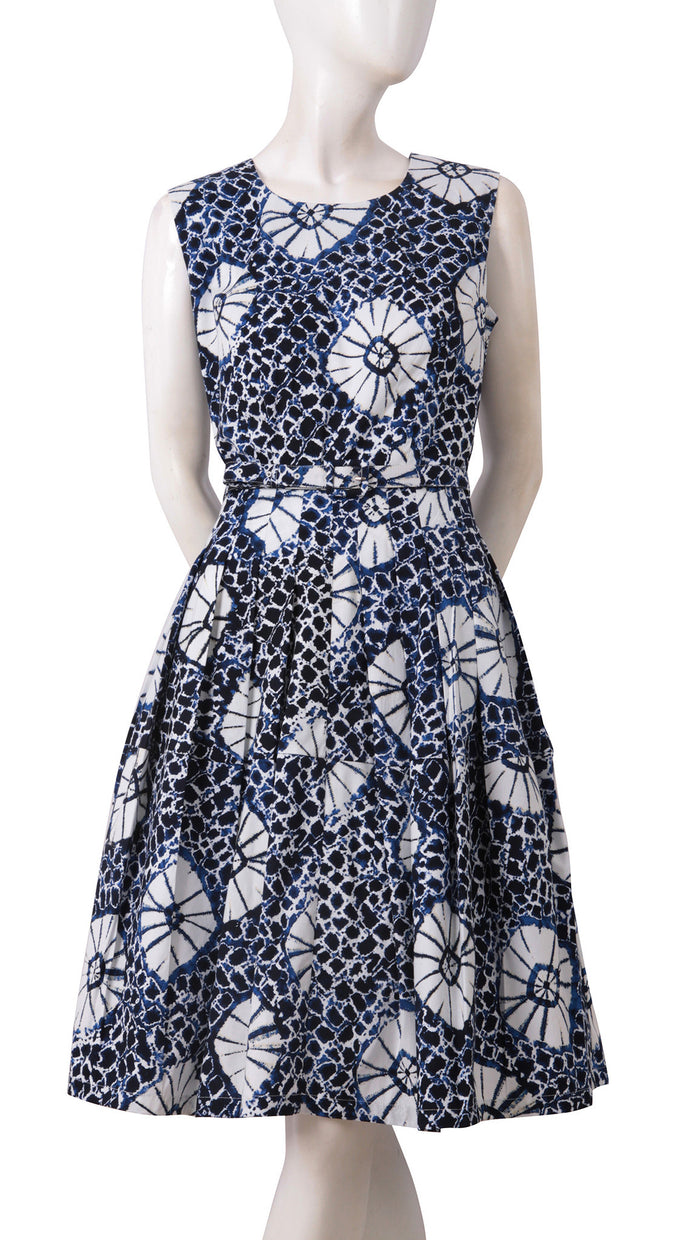 Sleeveless | Itajime Shibori | Indigo White | Front | Dress By Samantha Sung