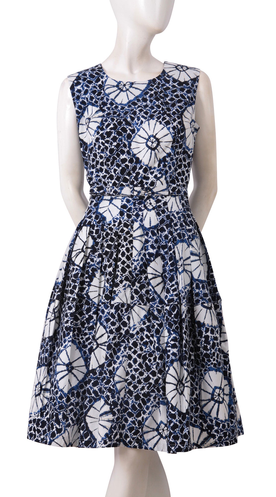 Sleeveless | Itajime Shibori | Indigo White | Front | Dress By Samantha Sung