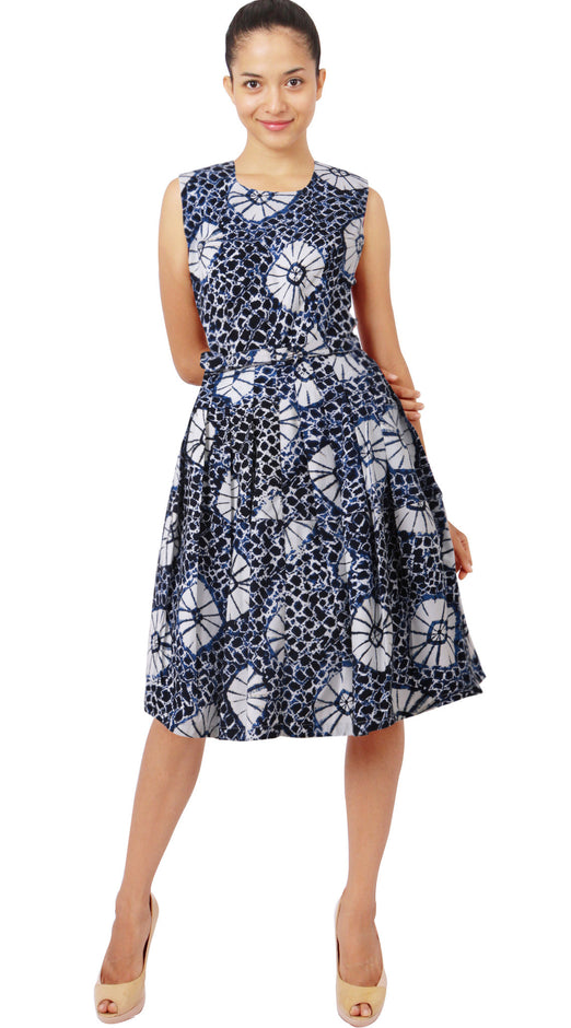 Sleeveless | Itajime Shibori | Indigo White | Front | Dress By Samantha Sung