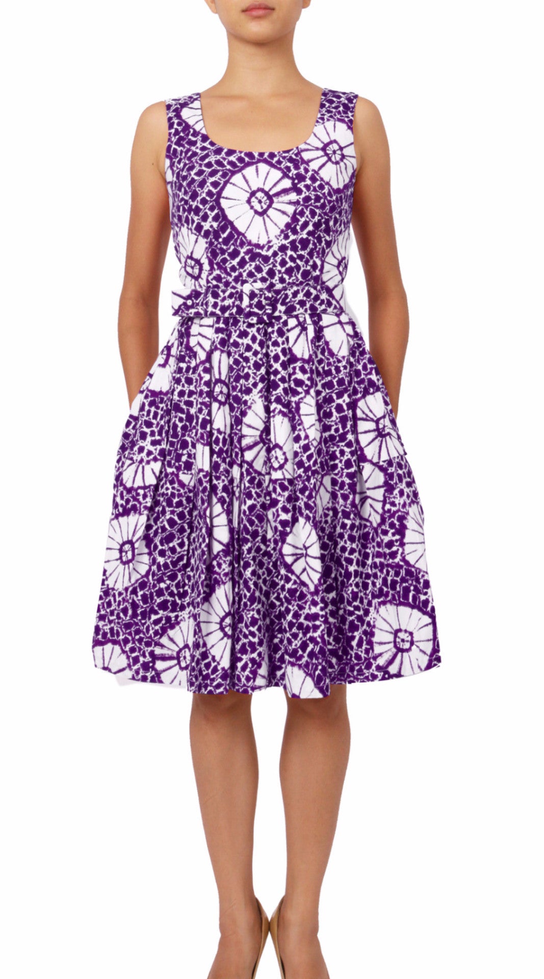 Sleeveless | Itajime Shibori | Lilac White | Front | Dress By Samantha Sung