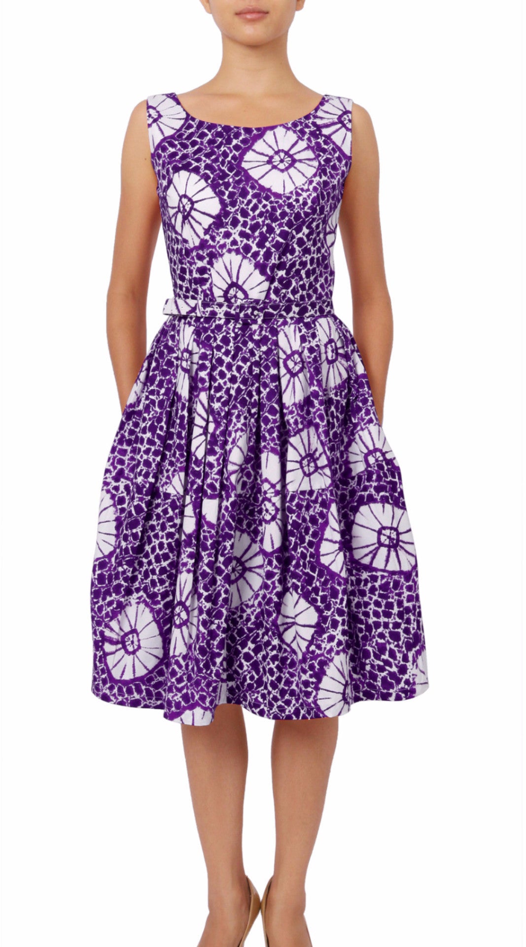 Sleeveless | Itajime Shibori | Lilac White | Front | Shirt Dress By Samantha Sung