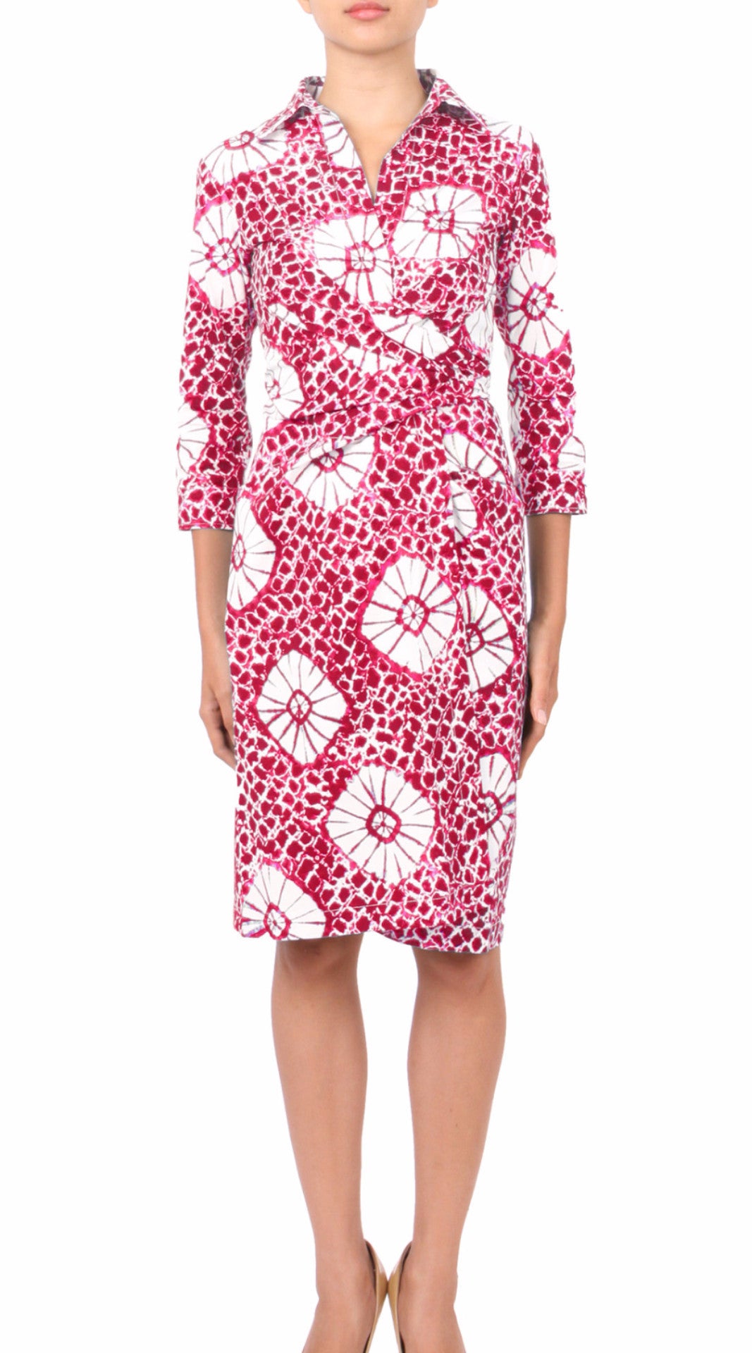 3/4 Sleeve | Jean Arp | Pink White | Front | Shirt Dress By Samantha Sung