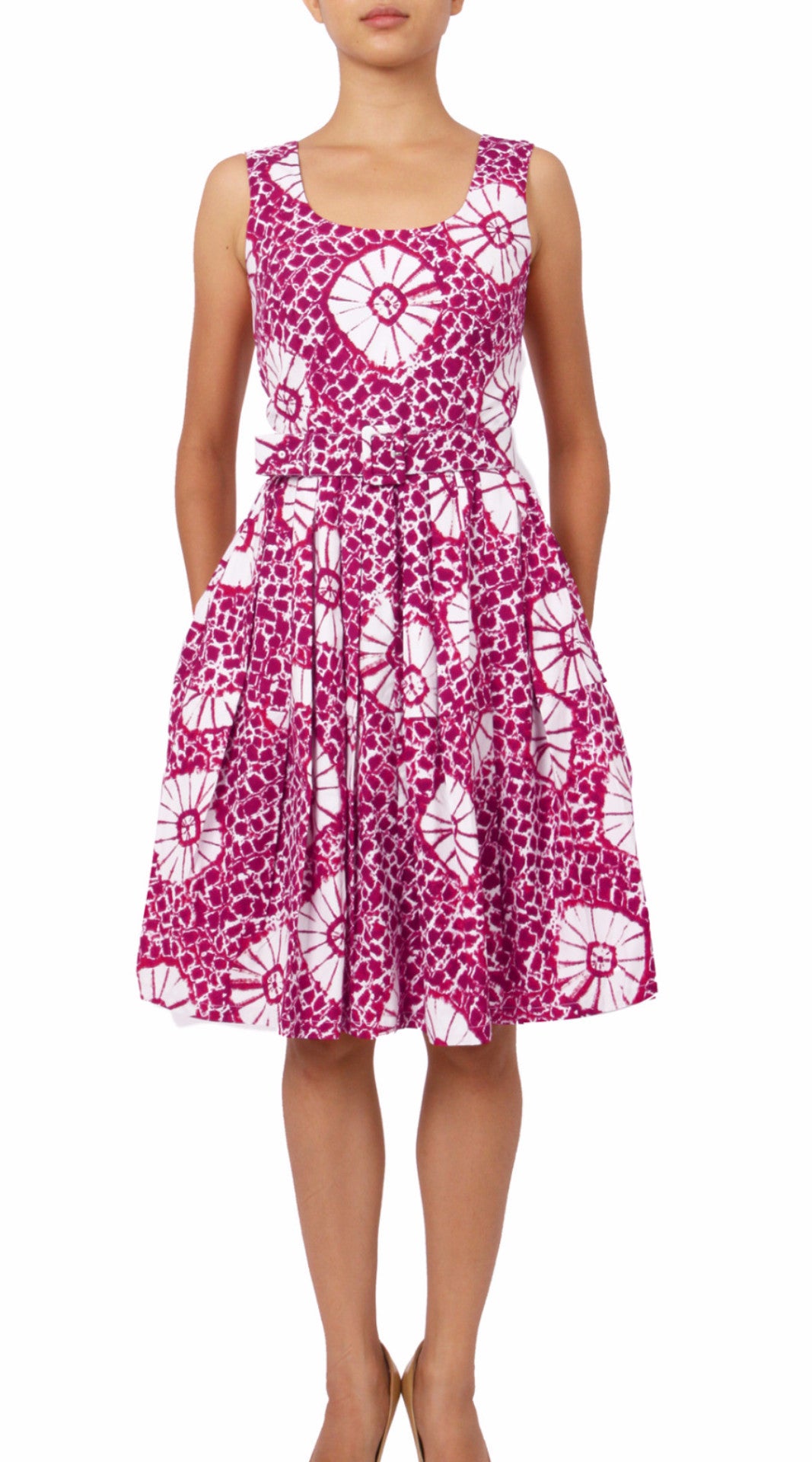 Sleeveless | Itajime Shibori | Pink White | Front | Dress By Samantha Sung
