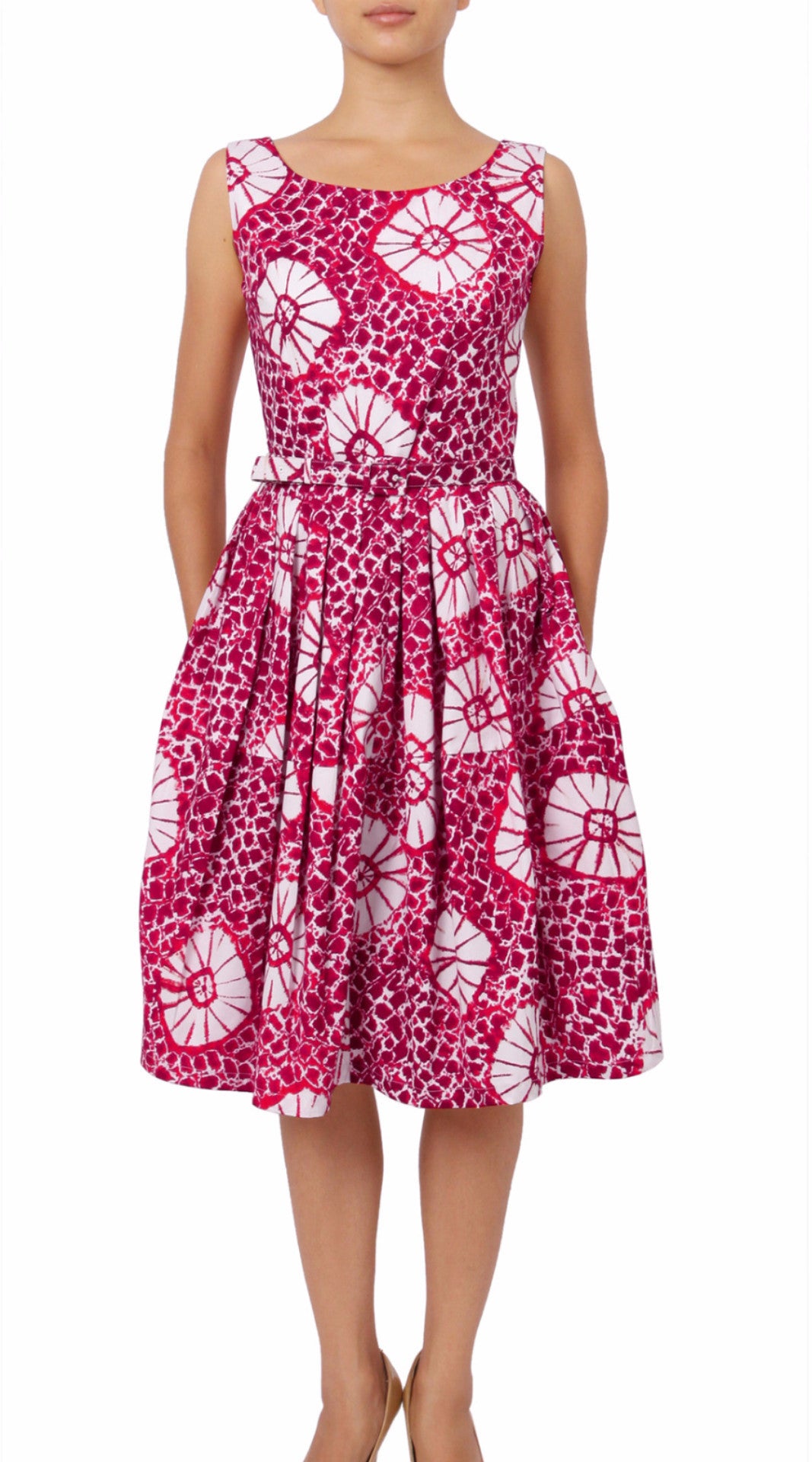 Sleeveless | Itajime Shibori | Pink White | Front | Shirt Dress By Samantha Sung