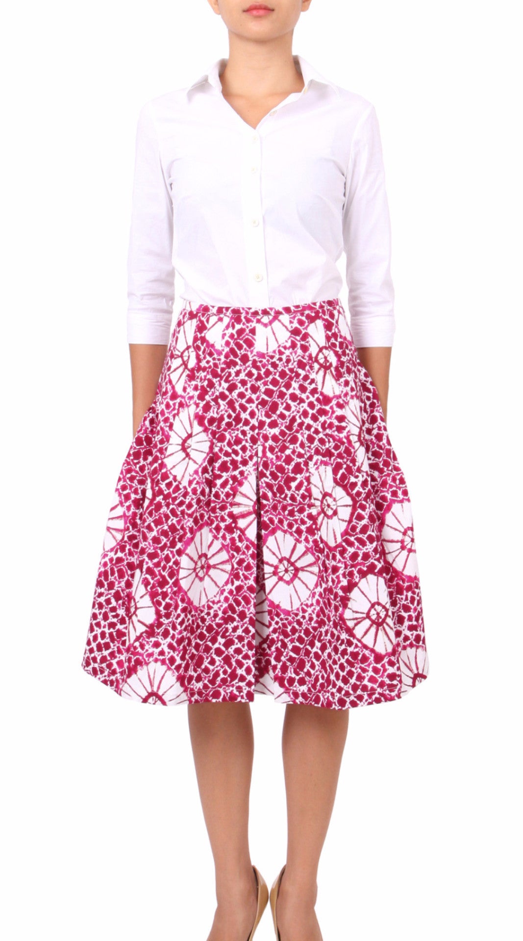 Regular | Itajime Shibori | Pink White | Front | Skirt By Samantha Sung