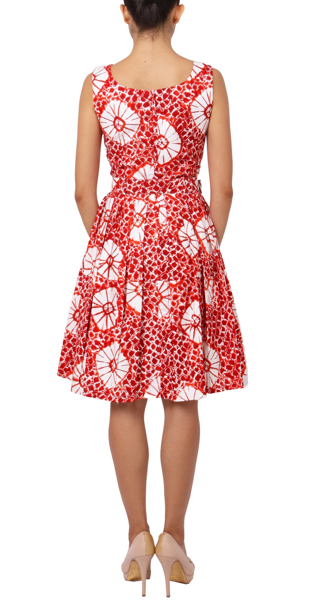 Sleeveless | Itajime Shibori | Indian Red White | Back | Dress By Samantha Sung