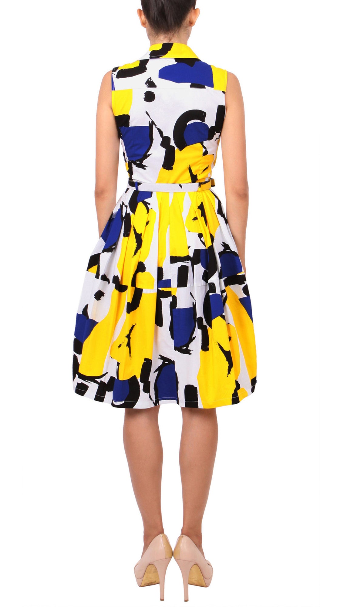 Sleeveless | Jean Arp | White Chrome Yellow | Back | Shirt Dress By Samantha Sung