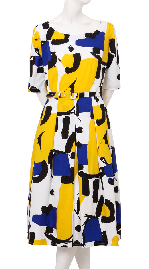 1/2 Sleeve | Jean Arp | White Chrome Yellow | Front | Dress By Samantha Sung