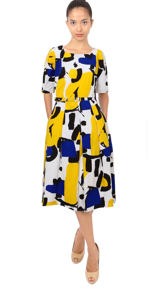 1/2 Sleeve | Jean Arp | White Chrome Yellow | Front | Dress By Samantha Sung