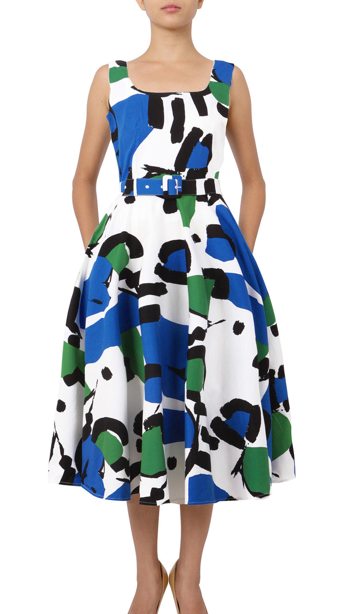 Sleeveless | Jean Arp | White Cobalt Blue | Front | Dress By Samantha Sung