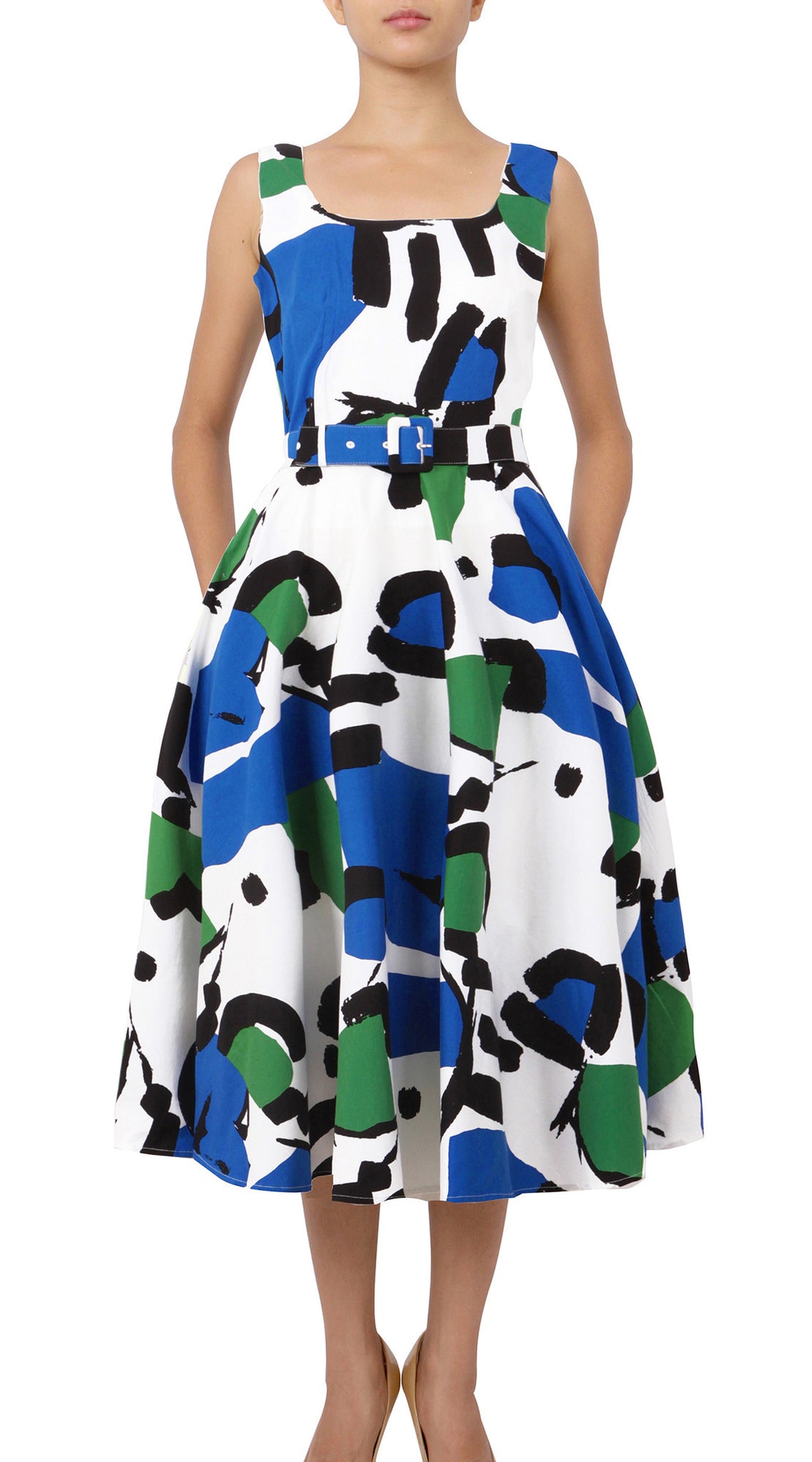 Sleeveless | Jean Arp | White Cobalt Blue | Front | Dress By Samantha Sung