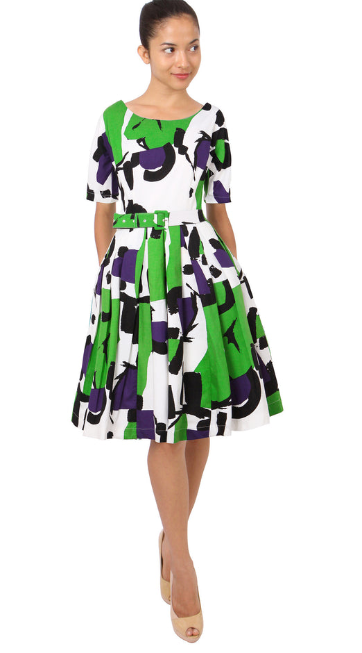 1/2 Sleeve | Jean Arp | White Grass Green | Front | Dress By Samantha Sung
