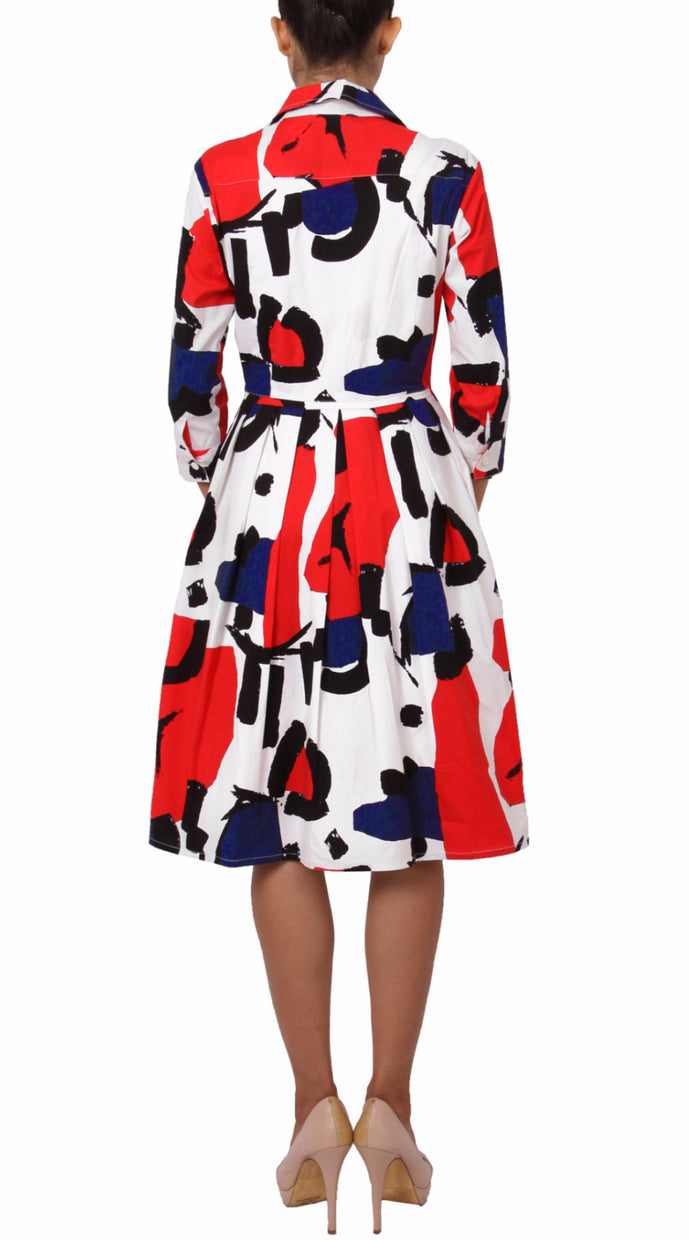 3/4 Sleeve | Jean Arp | White Indian Red | Back | Shirt Dress By Samantha Sung