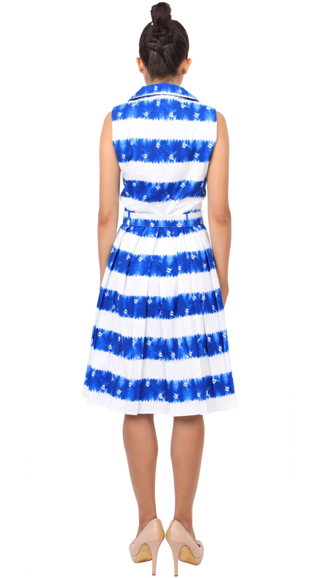 Sleeveless | Kanoko Shibori | White Cobalt Blue | Back | Shirt Dress By Samantha Sung