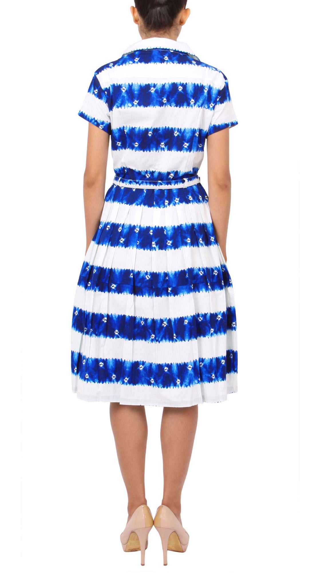 Cap Sleeve | Kanoko Shibori | White Cobalt Blue | Back | Shirt Dress By Samantha Sung