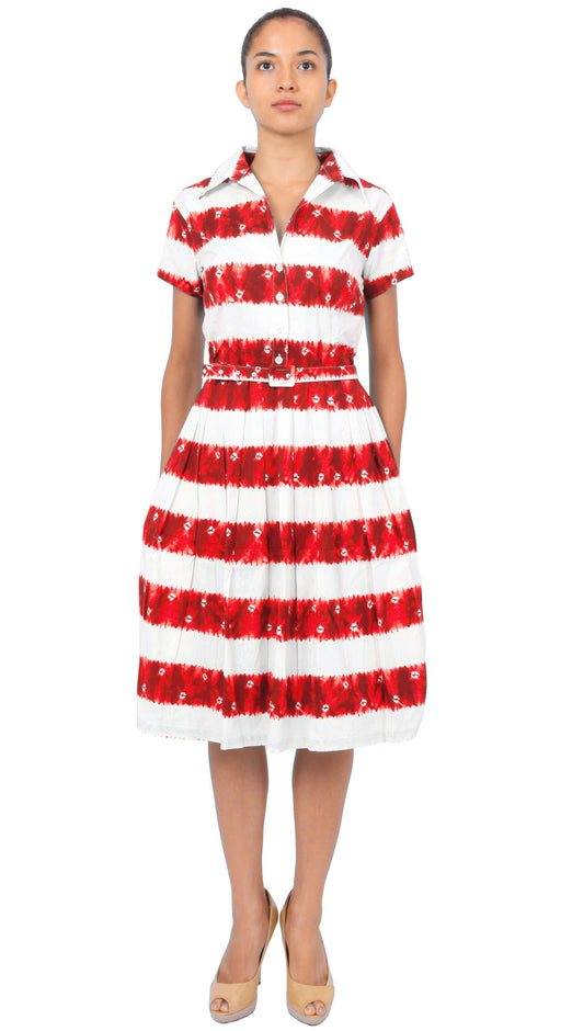 Cap Sleeve | Kanoko Shibori | White Cobalt Blue | Front-1 | Shirt Dress By Samantha Sung
