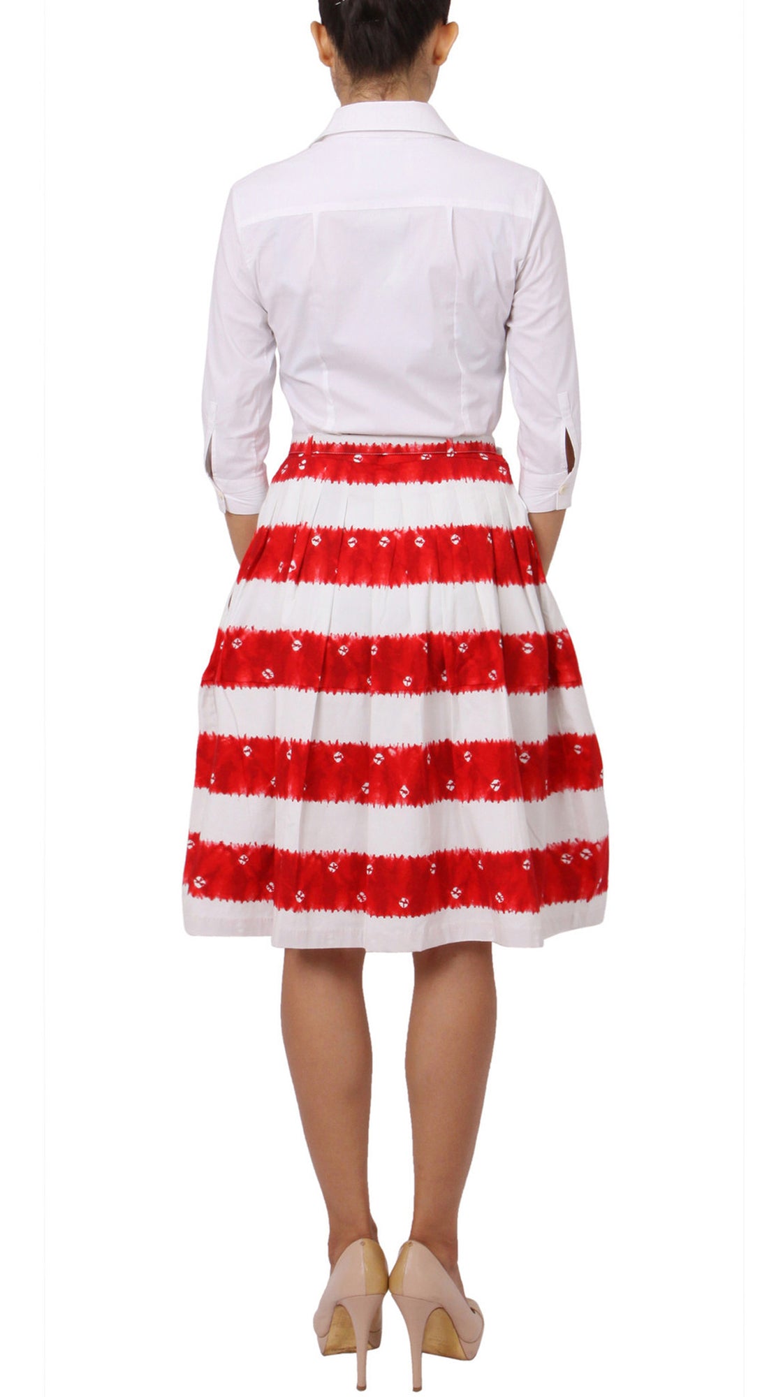 Regular | Kanoko Shibori | White Indian Red | Back | Skirt By Samantha Sung
