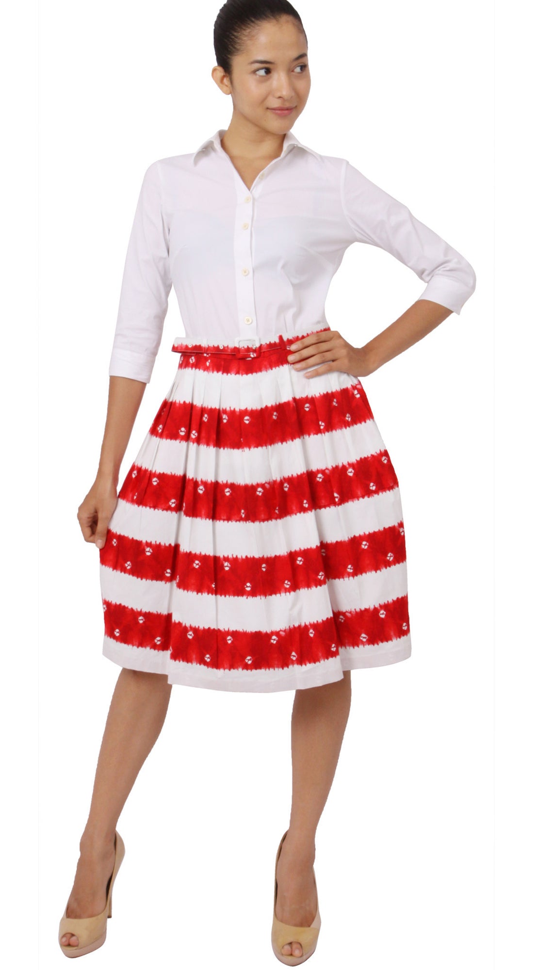 Regular | Kanoko Shibori | White Indian Red | Front-1 | Skirt By Samantha Sung