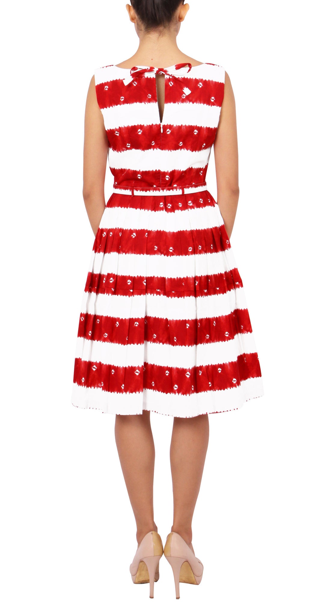 Sleeveless | Kanoko Shibori | White Indian Red | Back | Dress By Samantha Sung