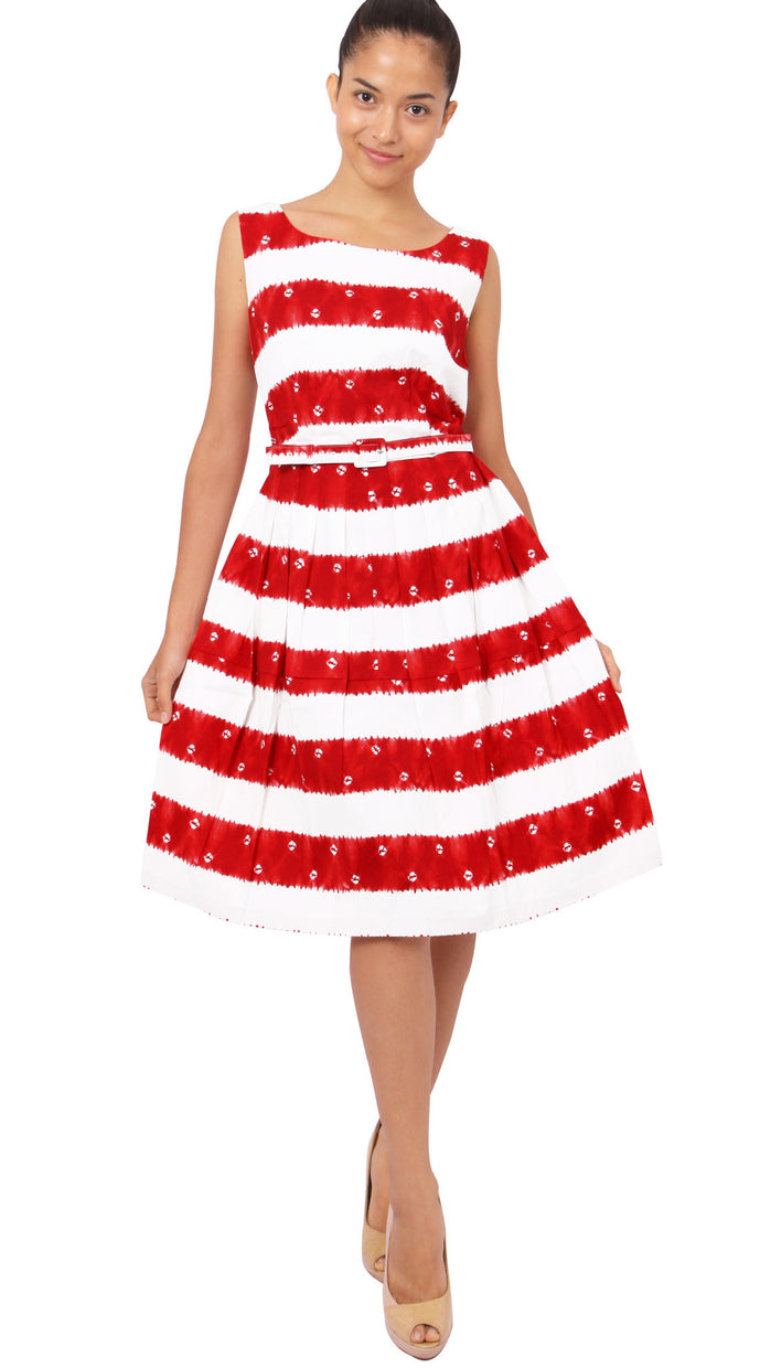 Sleeveless | Kanoko Shibori | White Indian Red | Front-1 | Dress By Samantha Sung