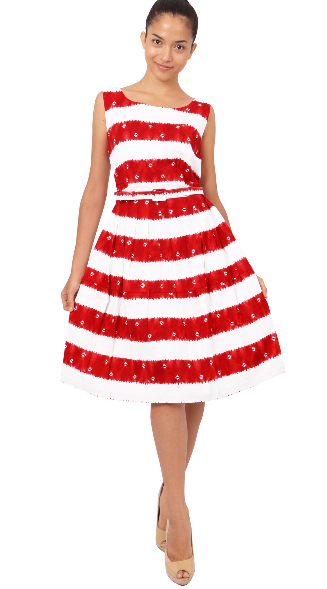 Sleeveless | Kanoko Shibori | White Indian Red | Front-1 | Dress By Samantha Sung
