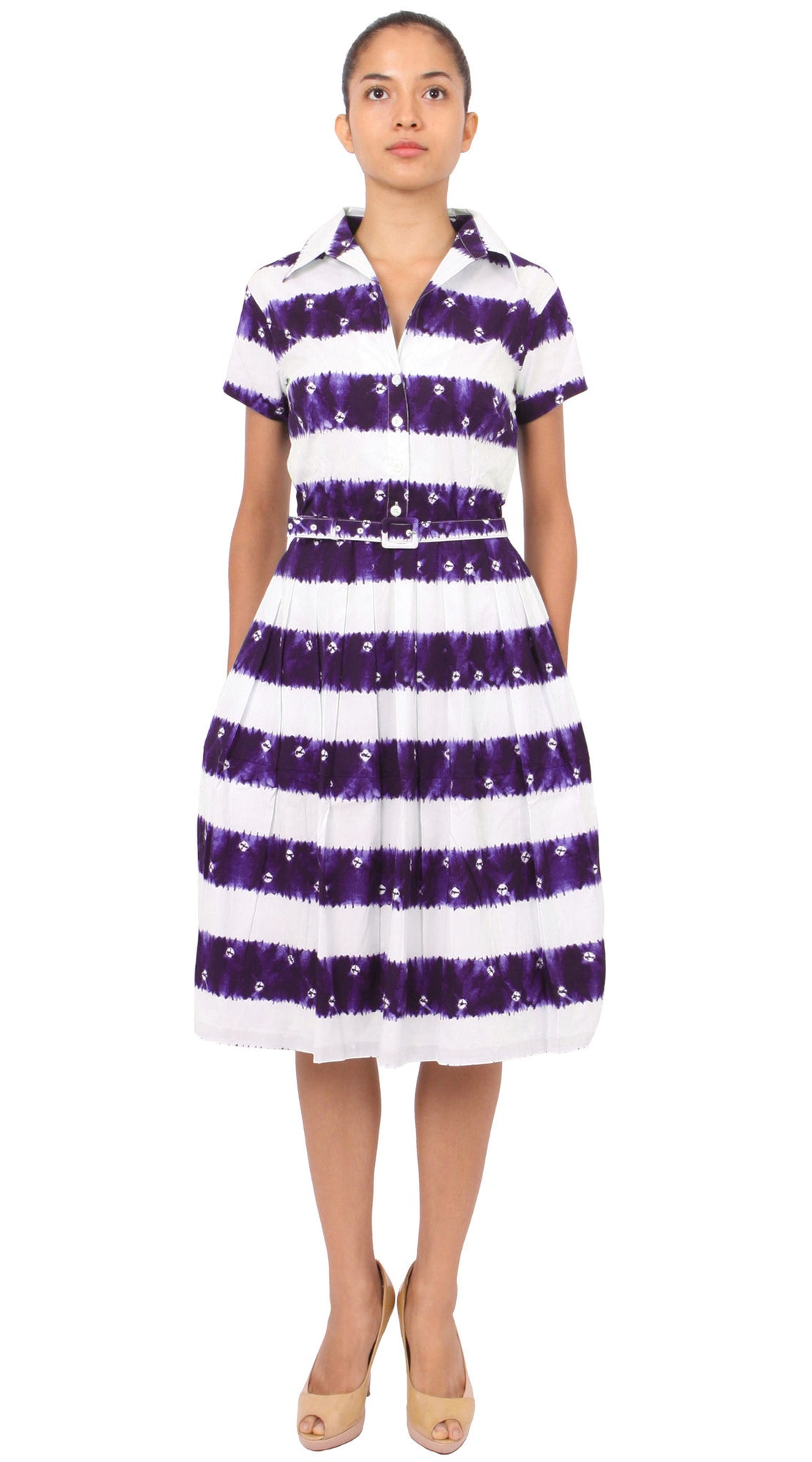 Cap Sleeve | Kanoko Shibori | White Lilac | Front | Shirt Dress By Samantha Sung