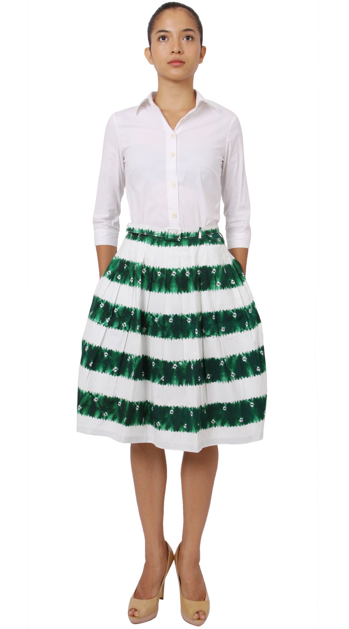 Regular | Kanoko Shibori | White Pine Green | Front | Skirt By Samantha Sung