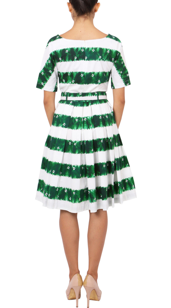 1/2 Sleeve | Kanoko Shibori | White Pine Green | Back | Dress By Samantha Sung