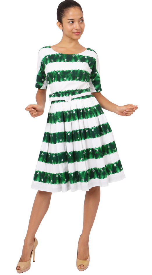 1/2 Sleeve | Kanoko Shibori | White Pine Green | Front-1 | Dress By Samantha Sung