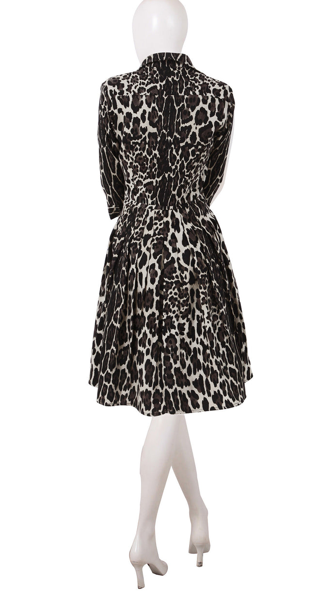 3/4 Sleeve | Kilimanjaro Beige | Beige Black | Back | Shirt Dress By Samantha Sung