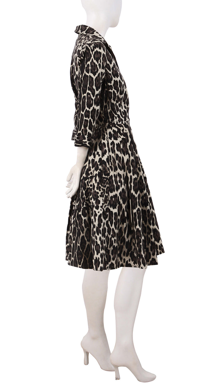 3/4 Sleeve | Kilimanjaro Beige | Beige Black | Right | Shirt Dress By Samantha Sung