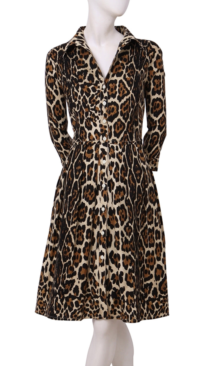 3/4 Sleeve | Kilimanjaro | Camel Black | Front | Shirt Dress By Samantha Sung