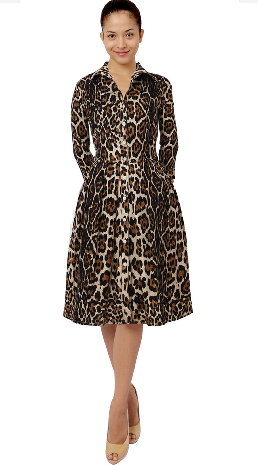 3/4 Sleeve | Kilimanjaro | Camel Black | Front | Shirt Dress By Samantha Sung