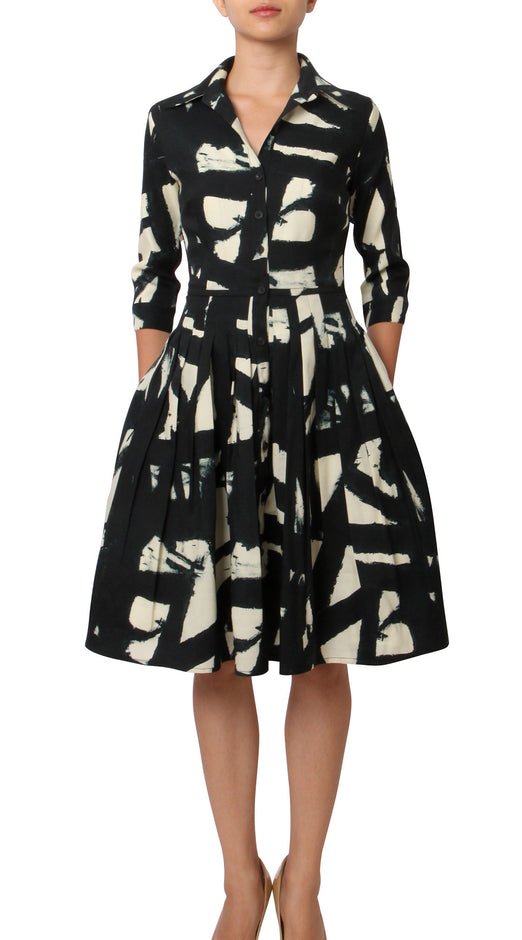 Audrey Dress #2 Shirt Collar 3/4 Sleeve Regular Wool Silk Stretch (Kline Dark)