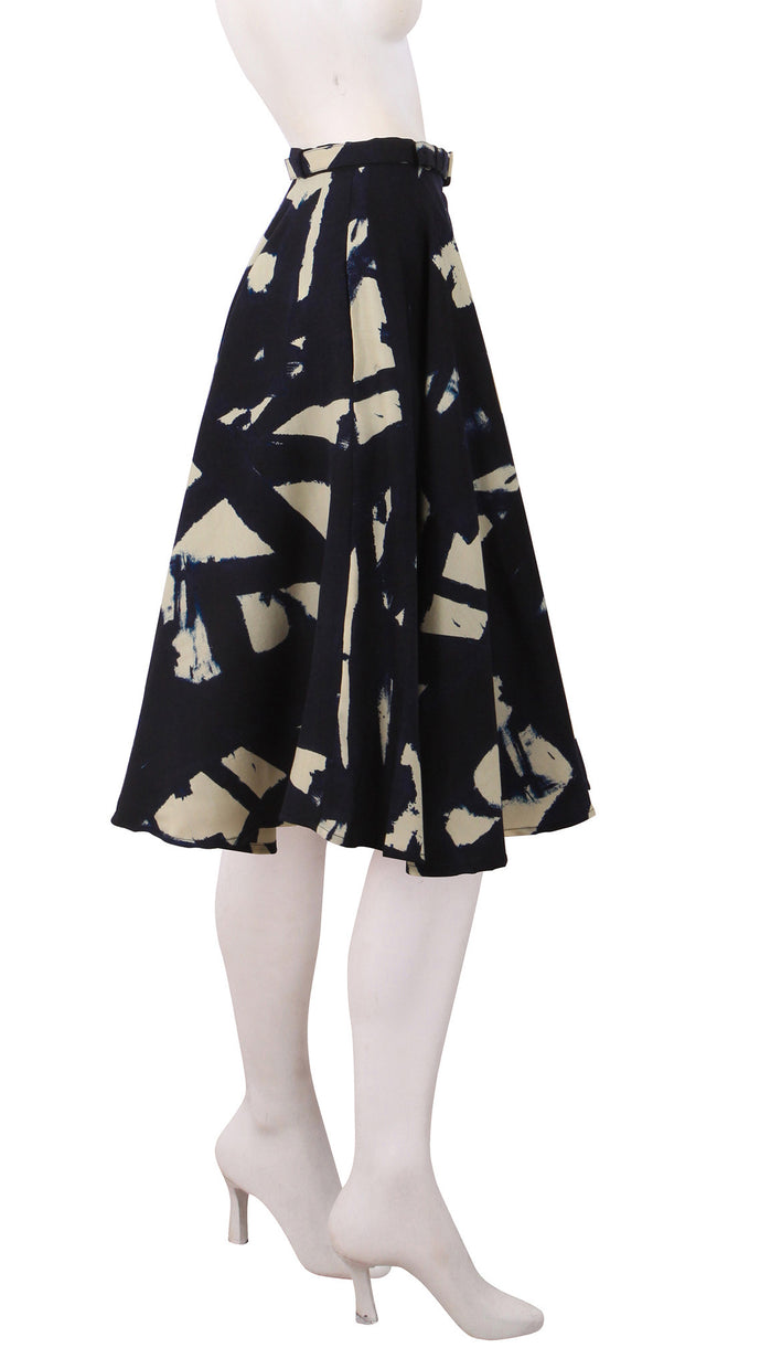 Midi | Kline Dark | Dark Ivory Midnight Blue | Right | Skirt By Samantha Sung