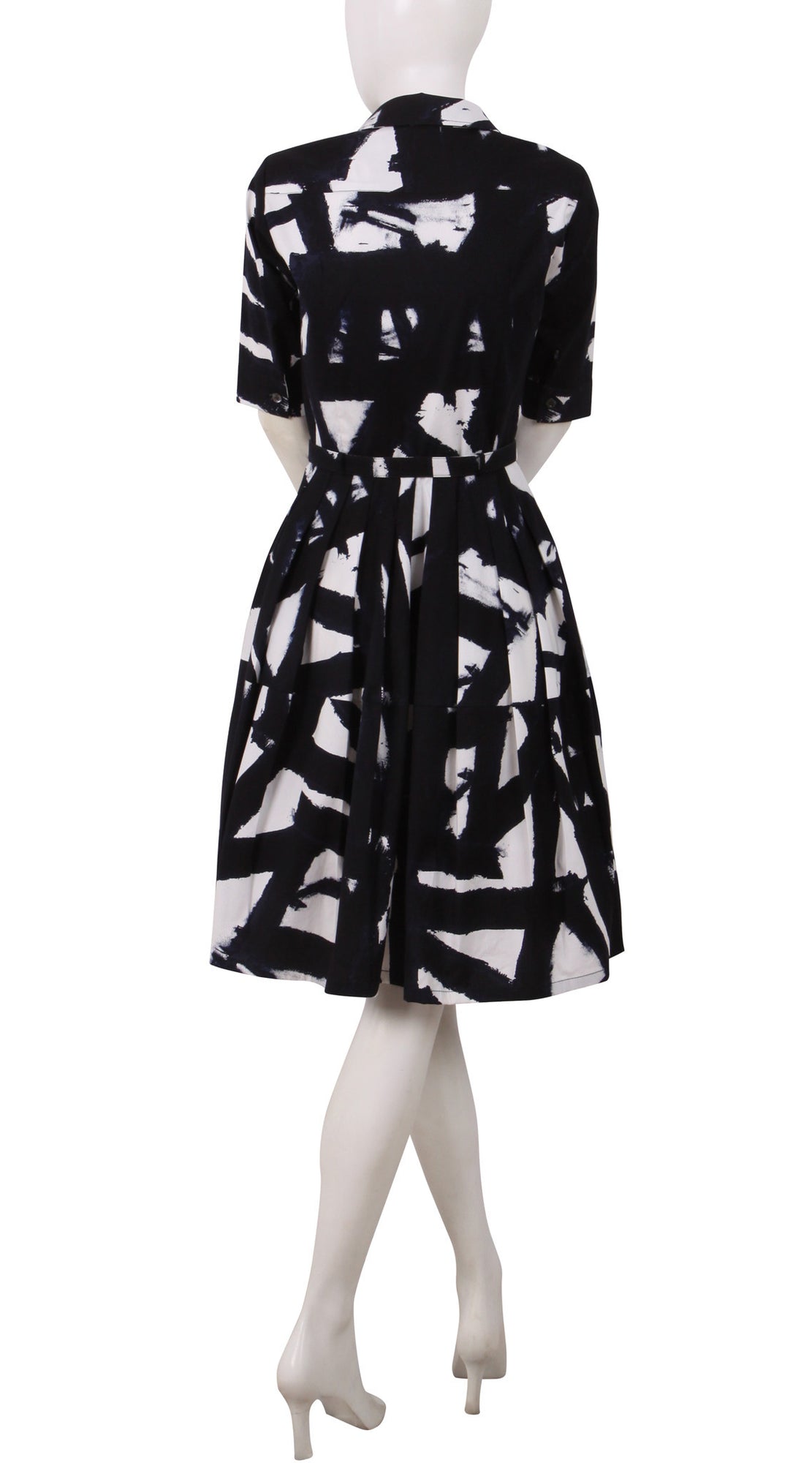 1/2 Sleeve | Kline | White Black | Back | Shirt Dress By Samantha Sung
