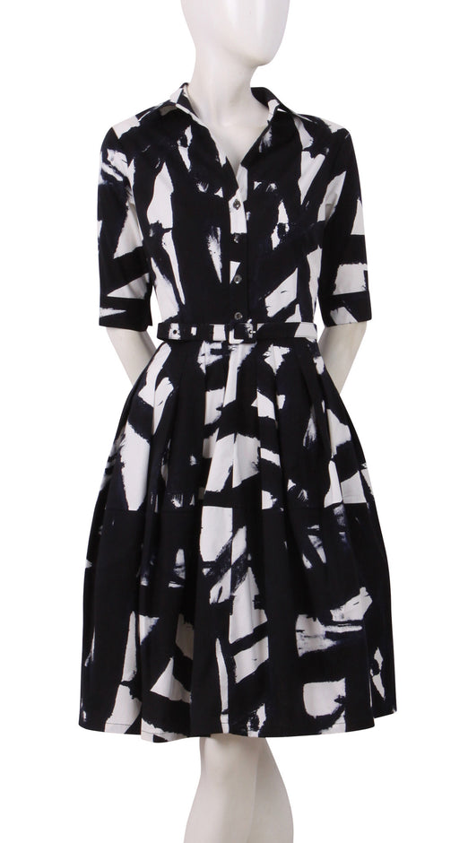 1/2 Sleeve | Kline | White Black | Style | Shirt Dress By Samantha Sung