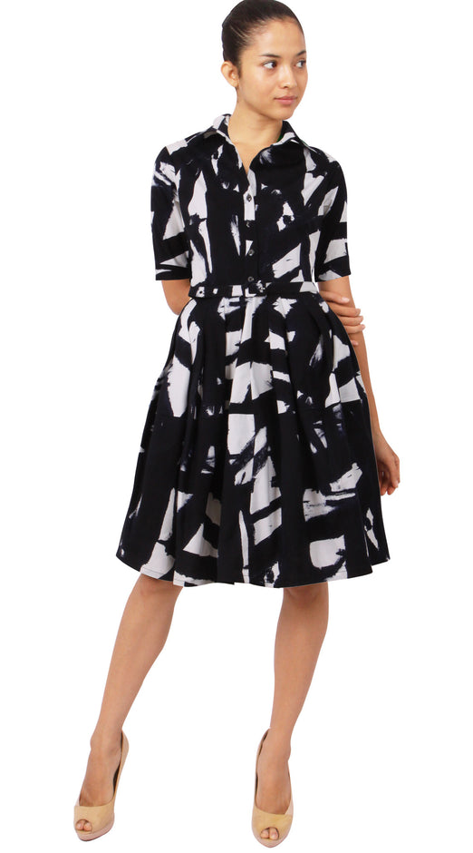 1/2 Sleeve | Kline | White Black | Style | Shirt Dress By Samantha Sung