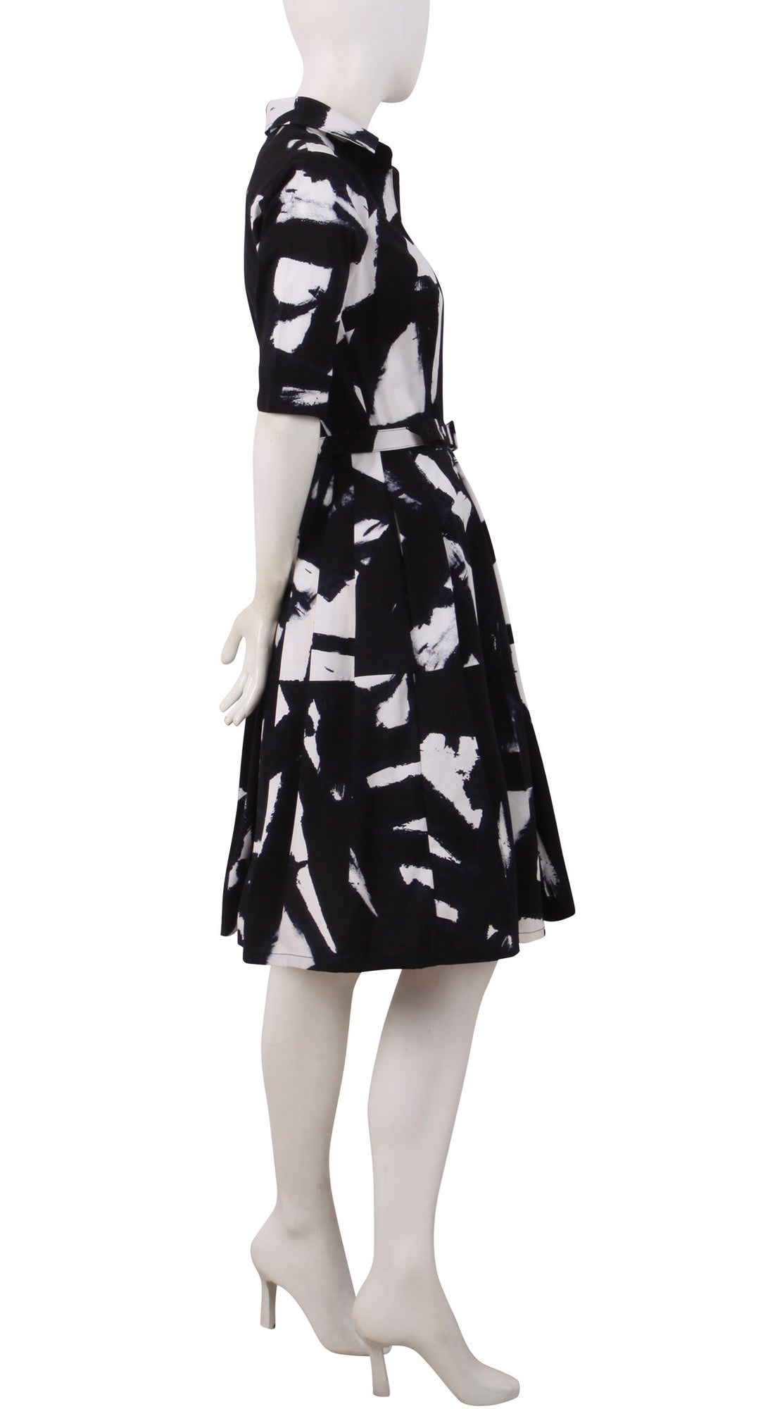 1/2 Sleeve | Kline | White Black | Right | Shirt Dress By Samantha Sung