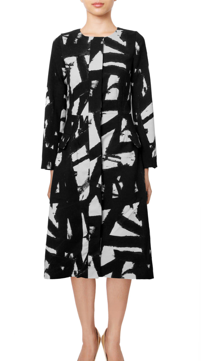 Long Sleeve | Kline | White Black | Front | Coat By Samantha Sung