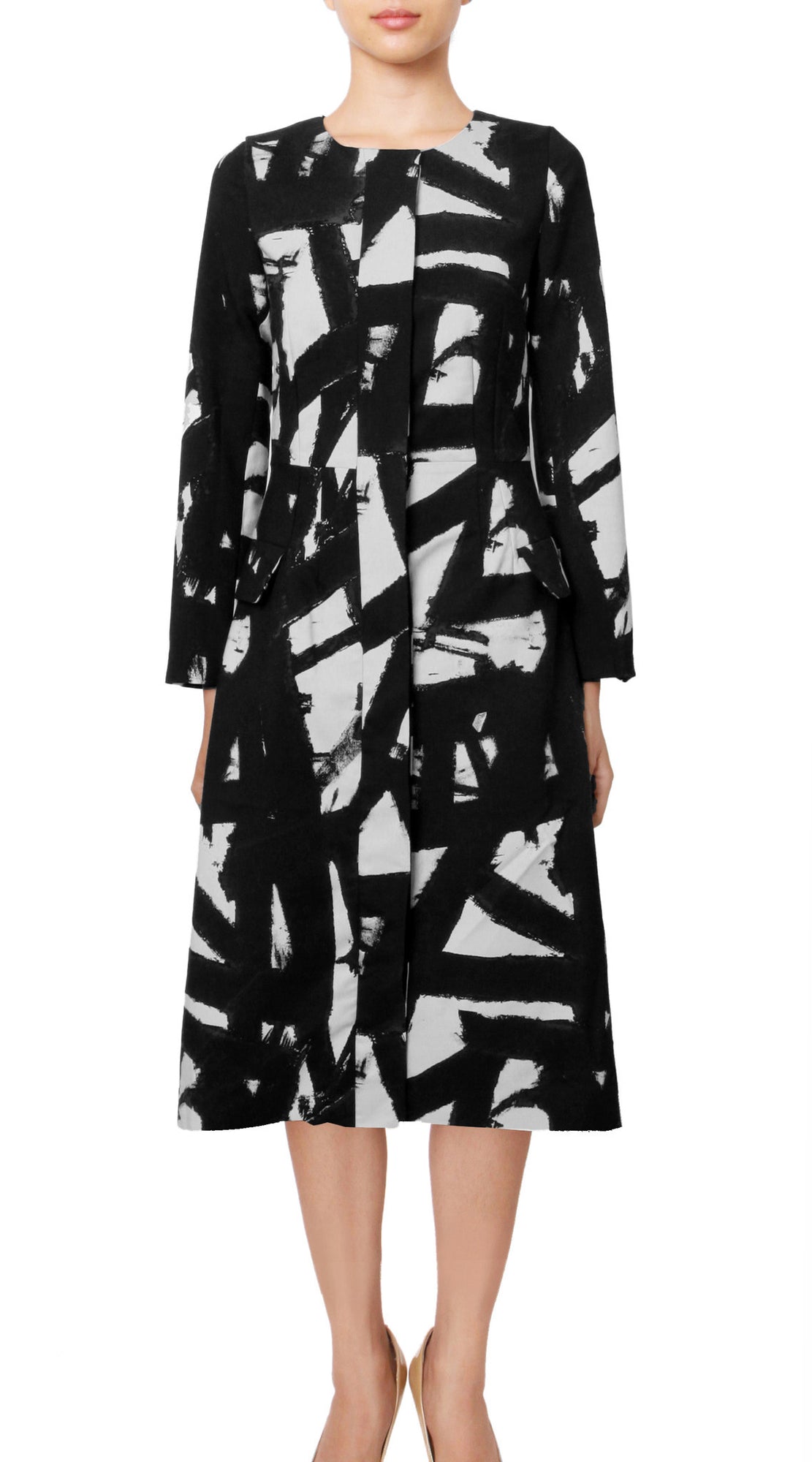 Long Sleeve | Kline | White Black | Front | Coat By Samantha Sung