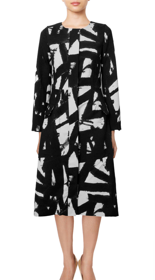 Long Sleeve | Kline | White Black | Front | Coat By Samantha Sung