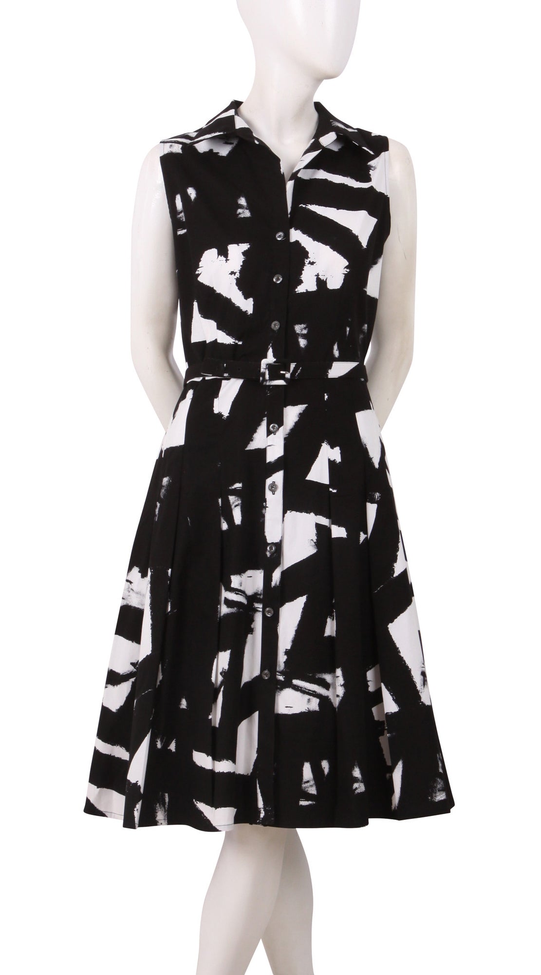 Sleeveless | Kline | White Black | Front | Shirt Dress By Samantha Sung
