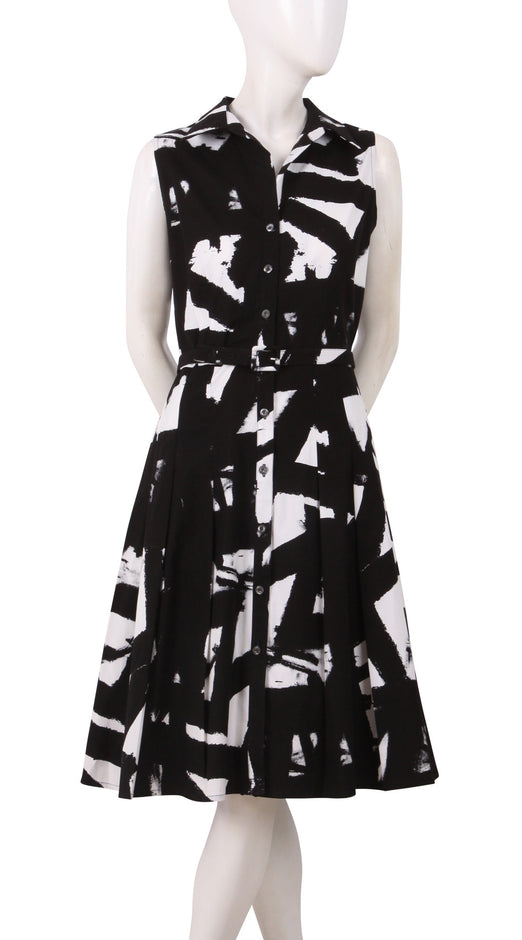 Sleeveless | Kline | White Midnight Blue | Front | Shirt Dress By Samantha Sung