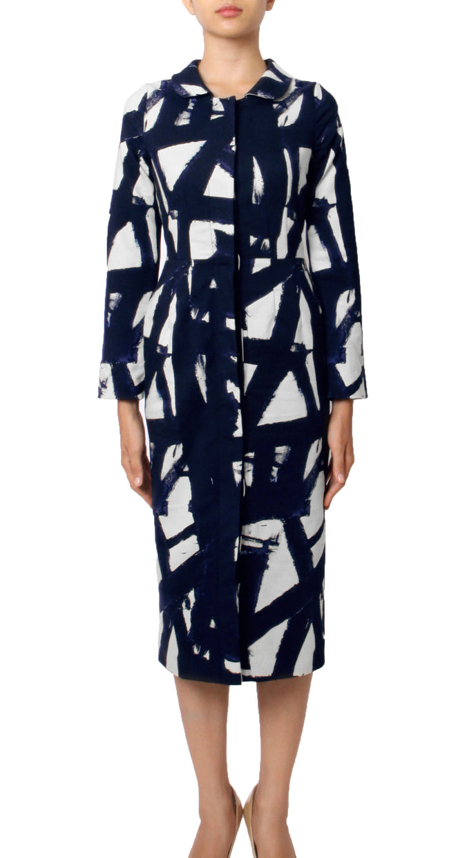 Long Sleeve | Kline | White Midnight Blue | Front | Coat By Samantha Sung
