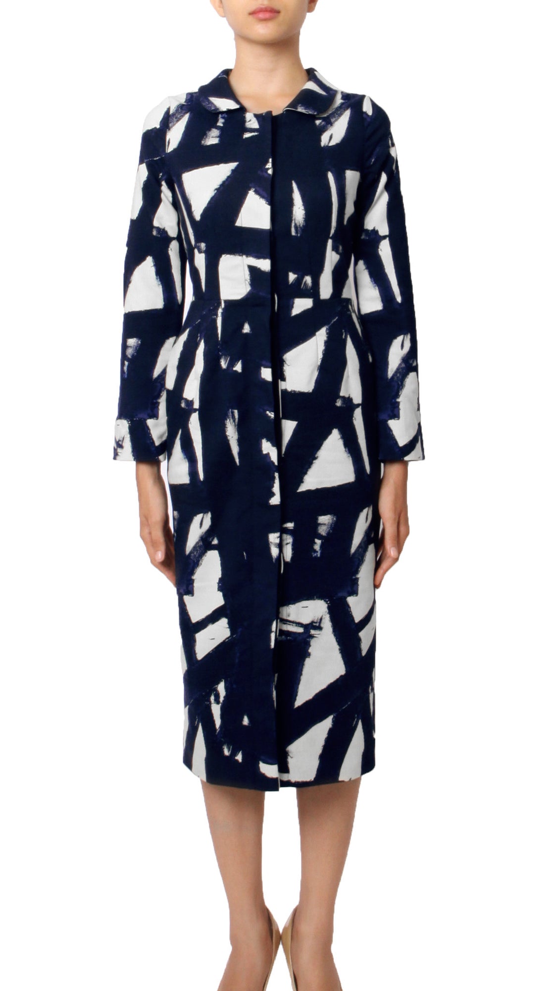 Long Sleeve | Kline | White Midnight Blue | Front | Coat By Samantha Sung