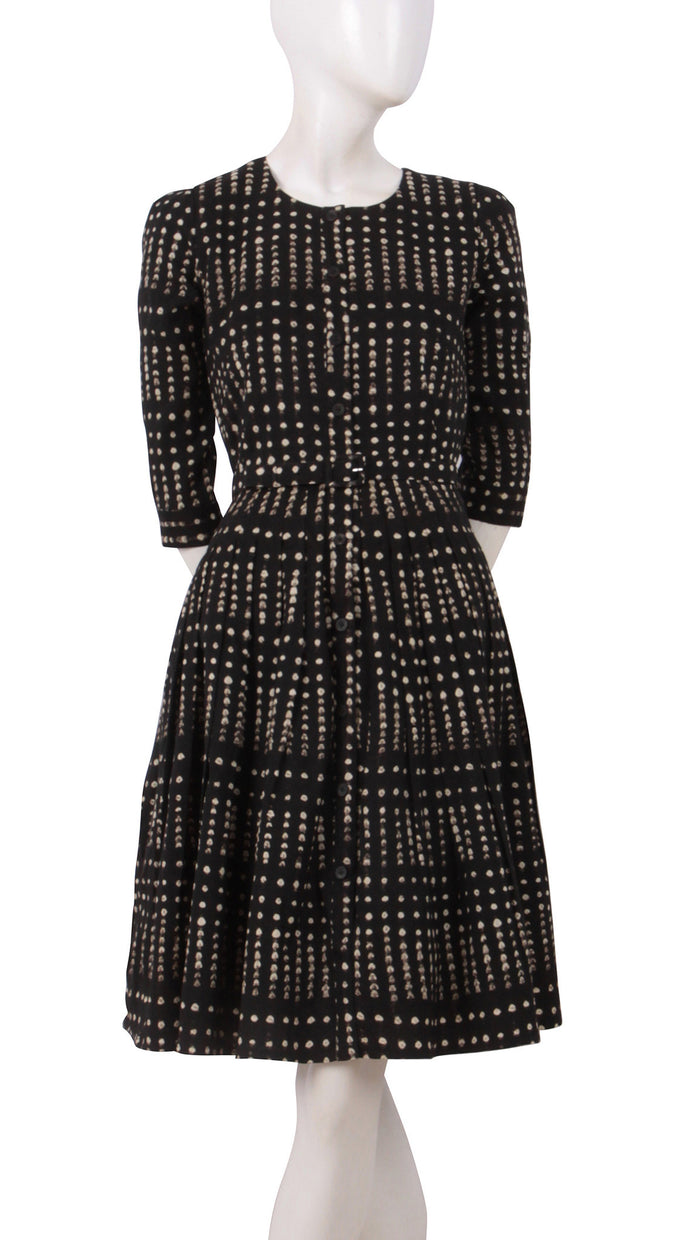 3/4 Sleeve | Klot Shibori Dark | Dark Black Ivory | Front | Dress By Samantha Sung